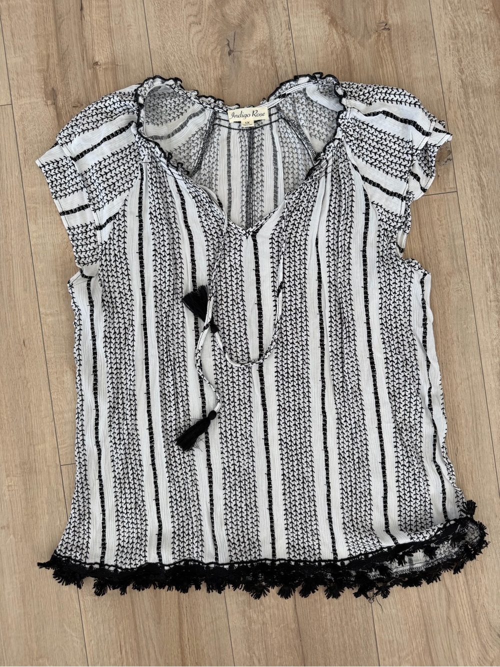 Indigo Rose Black White Striped Blouse